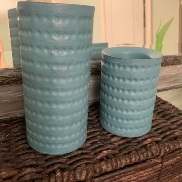 Set of Two Robin Egg Blue Ceramic Candle Holders - Picture 2 of 7